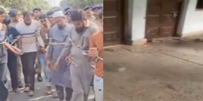 മോത്തി മസ്ജിദുമായി ബന്ധപ്പെട്ട് സമൂഹമാധ്യമത്തിൽ പ്രകോപനപരമായ പരാമർശം, കമെന്റിട്ട വ്യക്തിയുടെ വീടിന് നേരെ കല്ലേറ്, 9 മുസ്‌ലിം യുവാക്കളെ കയറുകൊണ്ട് ബന്ധിച്ച് തെരുവിലൂടെ പരേഡ് നടത്തി പോലീസ്- Video