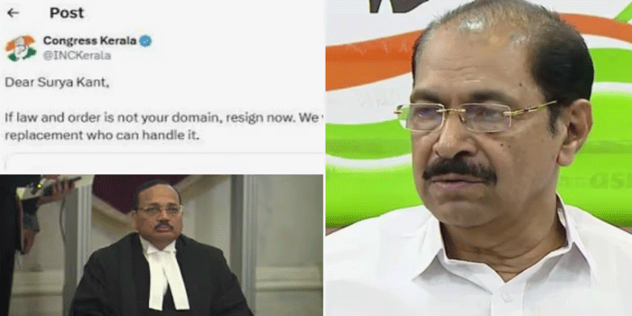 ‘പ്രിയ സൂര്യകാന്ത്; രാജിവച്ച് പുറത്തുപോകൂ, പകരം  ആളെ ഞങ്ങൾ കണ്ടെത്താം’; ;ചീഫ് ജസ്റ്റീസിനെതിരായ വിവാദ പോസ്റ്റ്, കെപിസിസിക്ക് വക്കീൽ നോട്ടീസ്; മാപ്പ് പറഞ്ഞ് പ്രസിഡന്റ് സണ്ണി ജോസഫ്; ’പോസ്റ്റിന് ഉത്തരവാദിയായ വ്യക്തിയെ ചുമതലയിൽനിന്ന് നീക്കി’