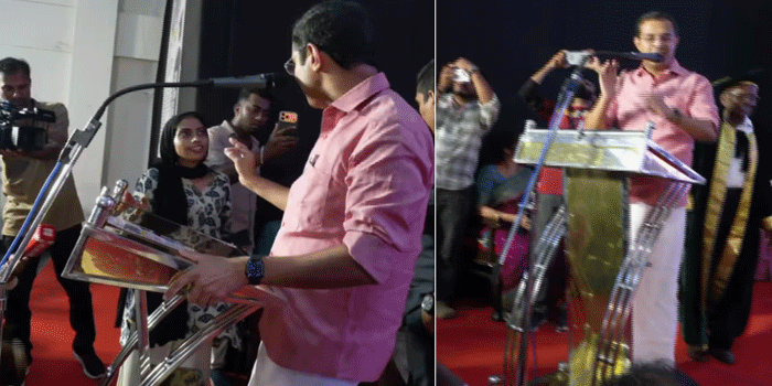 ’നാടകം അവതരിപ്പിച്ചത് അക്രമസമരമാണെന്ന് വരുത്തി തീർത്ത് 16 പേരെ സസ്പെൻഡ് ചെയ്തു; 60 ദിവസമായിട്ടും നടപടി പിൻവലിച്ചിട്ടില്ല’;മഹാരാജാസിൽ മന്ത്രിക്കെതിരെ വിദ്യാർഥികളുടെ പ്രതിഷേധം; വേദിയിൽ വളഞ്ഞു, പ്രസംഗം അവസാനിപ്പിച്ച് റോജി എം. ജോൺ മടങ്ങി